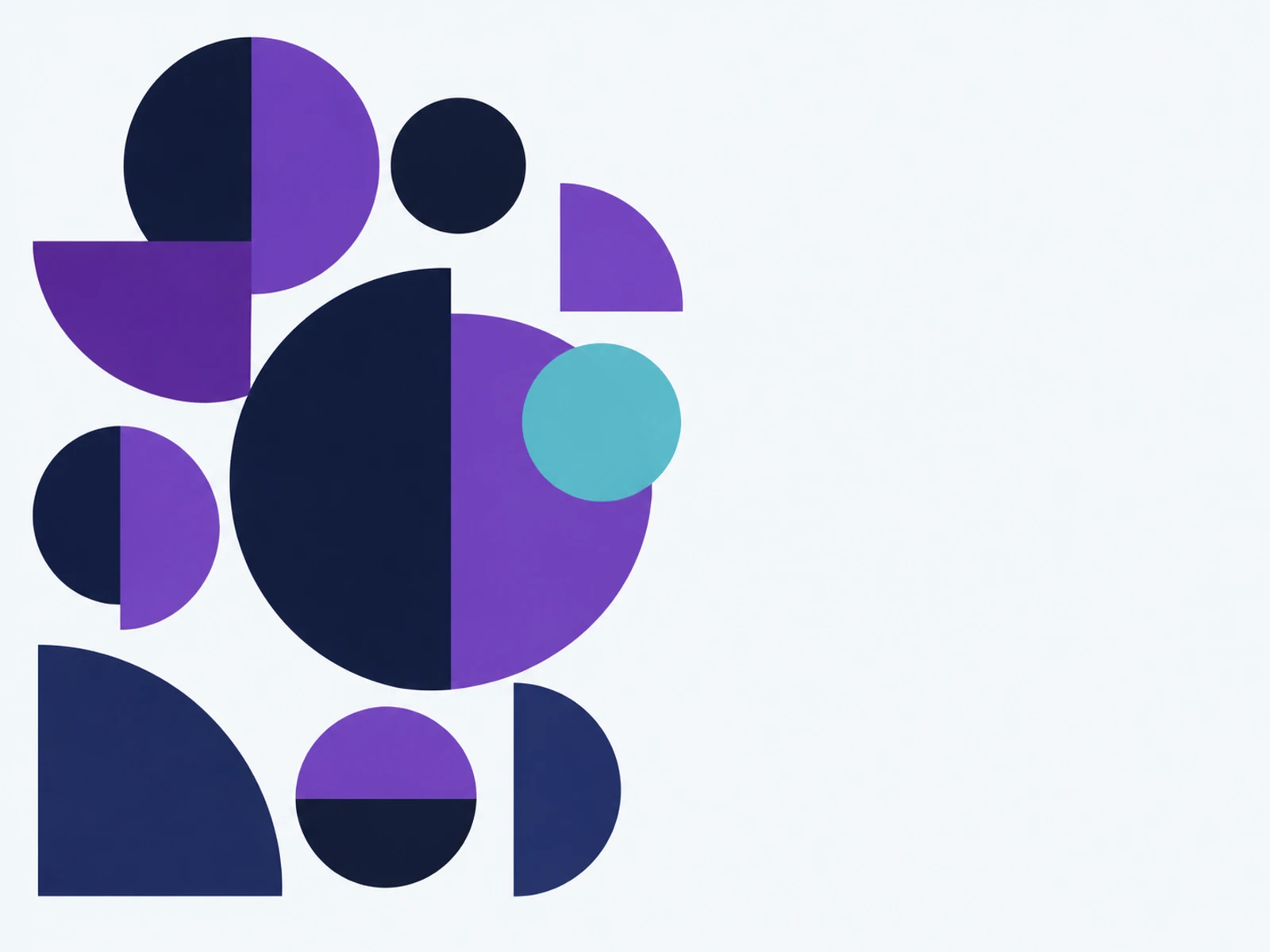 Flat quarter-circles and discs arranged as a payment motif in violet and off-white