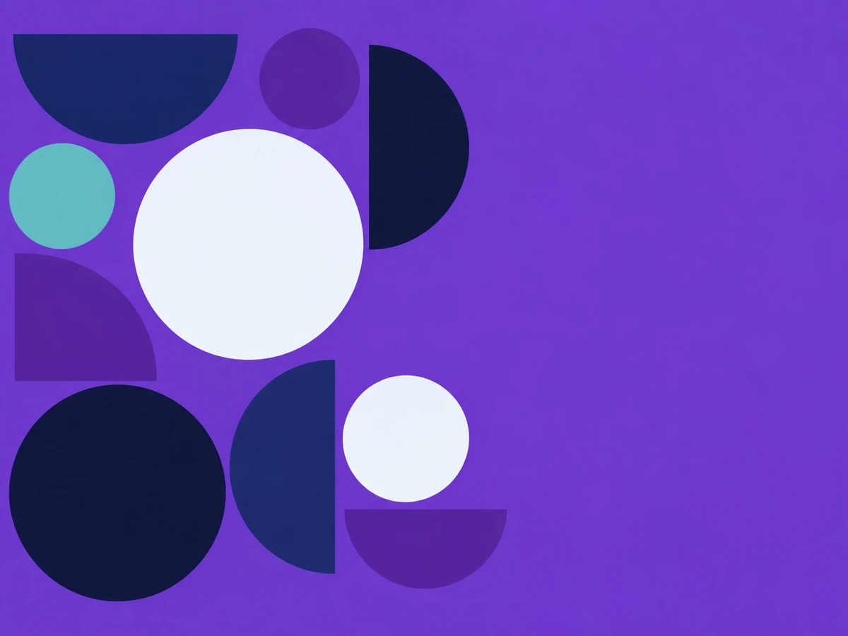 Flat circles and half-circles arranged as a quiet violet composition