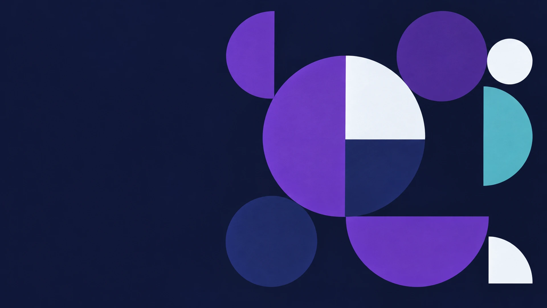 Overlapping circles and half-circles in violet and off-white on a flat field